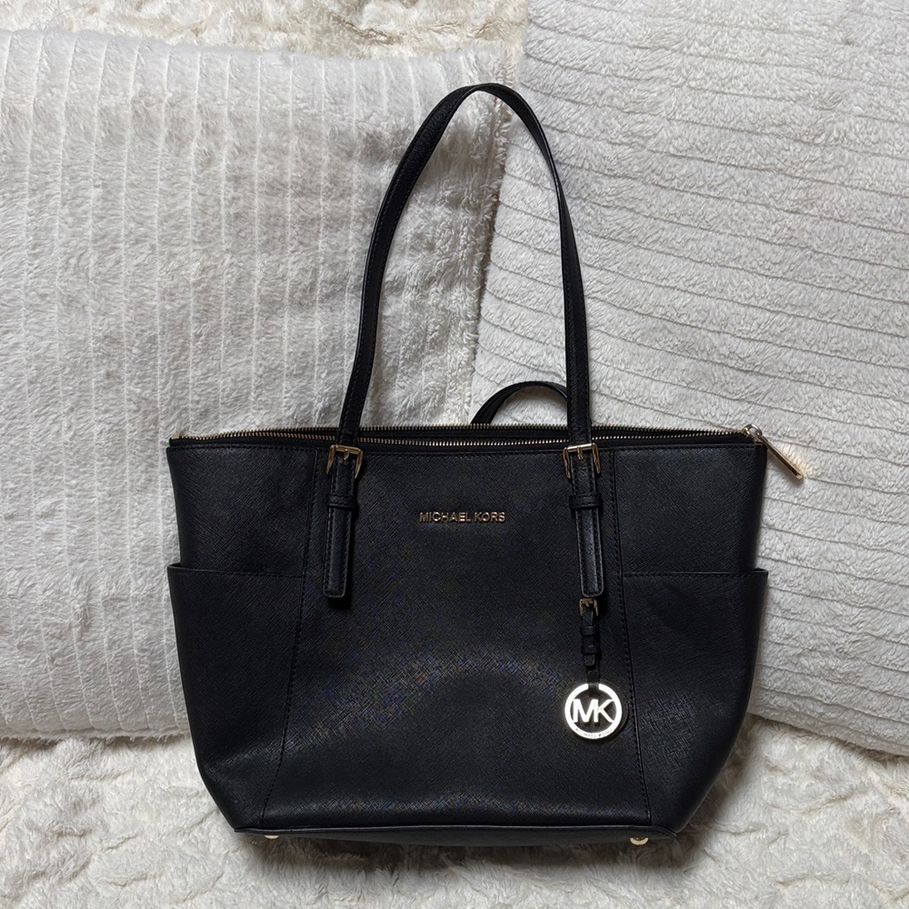 Michael Kors Black Saffiano Leather Jet Set Tote